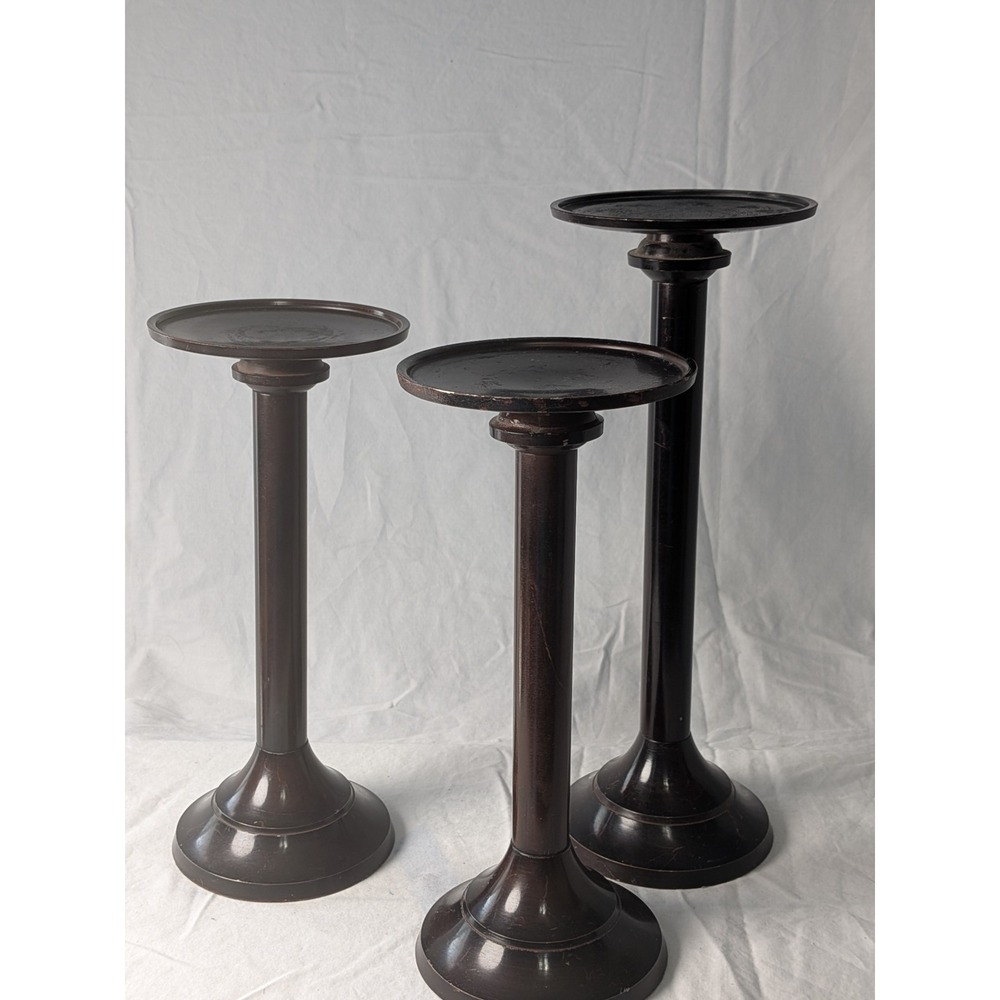 Set of 3 Dark Bronze Metal‎ Pillar Candle Holders Graduated Heights Modern Decor